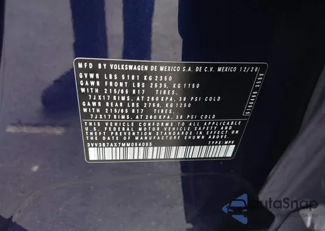 2021 Volkswagen Tiguan 2.0T Se/2.0T Se R-Line Black/2.0T Sel из США, поврежденный, VIN 3VV3B7AX7MM054055